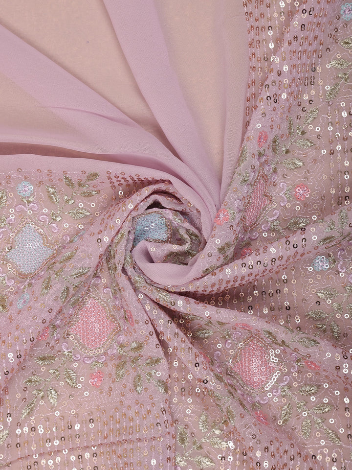 Pink Floral Embroidered Sequin Georgette Saree - Diadem