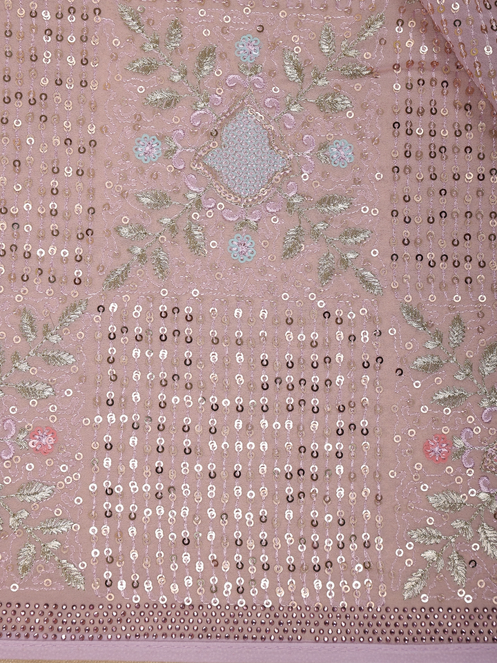 Pink Floral Embroidered Sequin Georgette Saree - Diadem