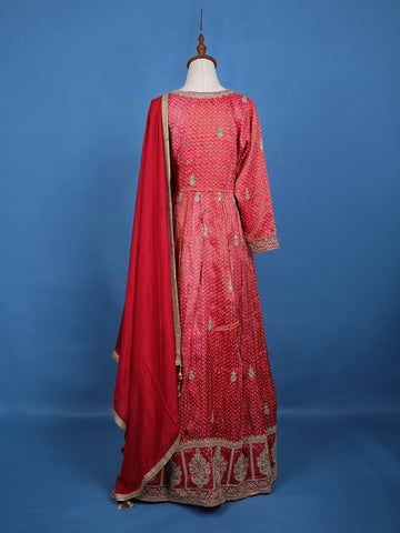 Pink Floral Motif Bead Work Georgette Gown - Diadem