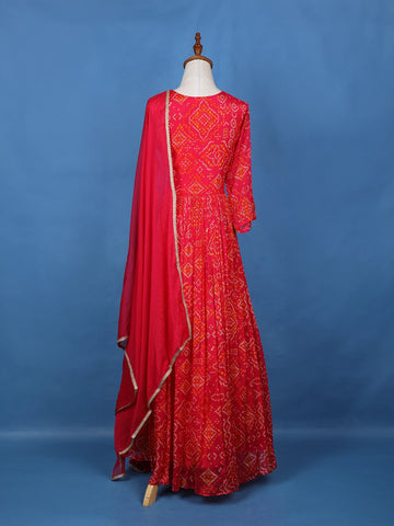 Pink Floral Print Chiffon Partywear Gown - Diadem