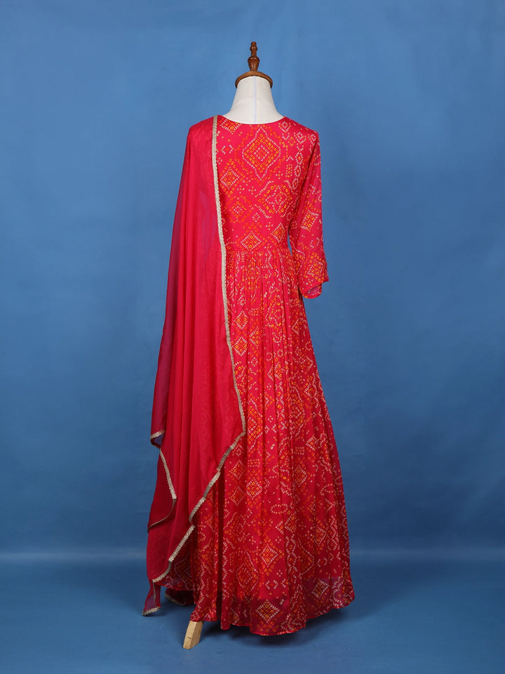Pink Floral Print Chiffon Partywear Gown - Diadem