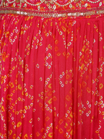 Pink Floral Print Chiffon Partywear Gown - Diadem