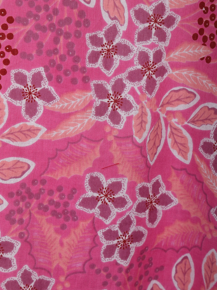 Pink Floral Printed Cotton Salwar Suit - Diadem