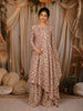 Beige Pink Floral Printed Design Cotton Anarkali Salwar Suit with Dupatta