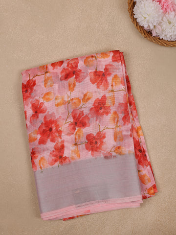 Pink Floral Printed Fancy Cotton Saree - Diadem