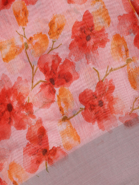 Pink Floral Printed Fancy Cotton Saree - Diadem