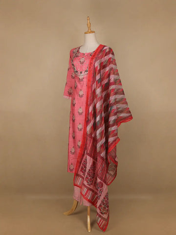Pink Floral Printed Semi Silk Salwar Suit - Diadem