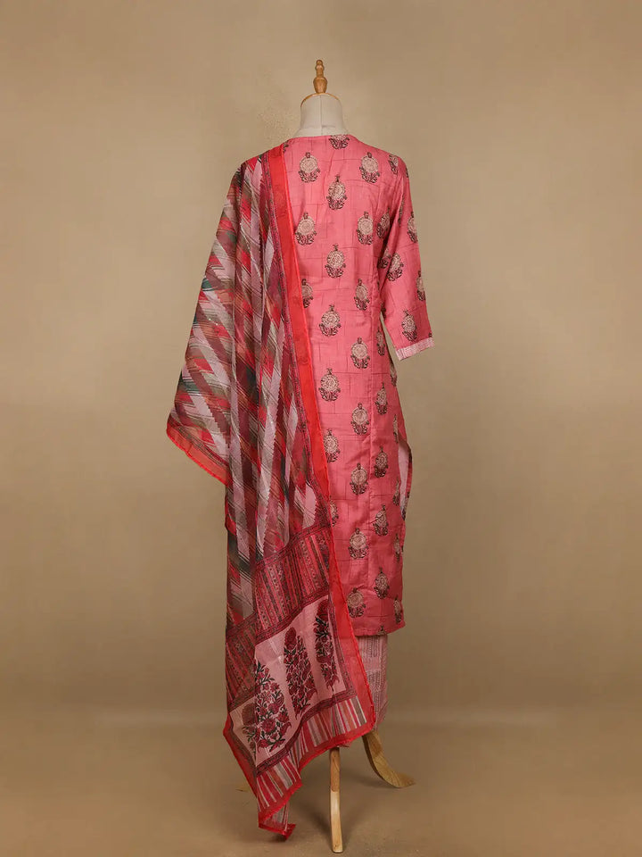 Pink Floral Printed Semi Silk Salwar Suit - Diadem