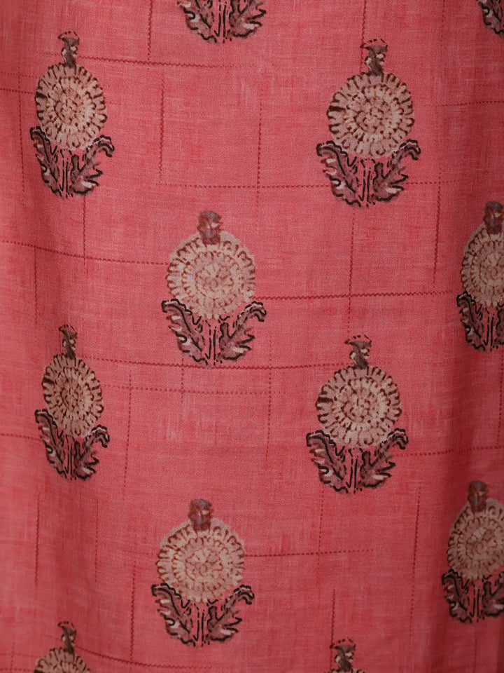 Pink Floral Printed Semi Silk Salwar Suit - Diadem