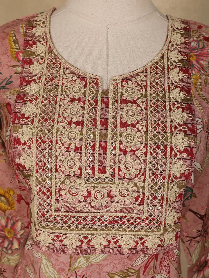 Pink Floral Printed Semi Silk Salwar Suit - Diadem
