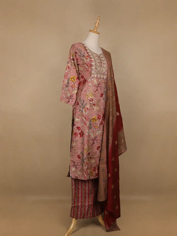 Pink Floral Printed Semi Silk Salwar Suit - Diadem