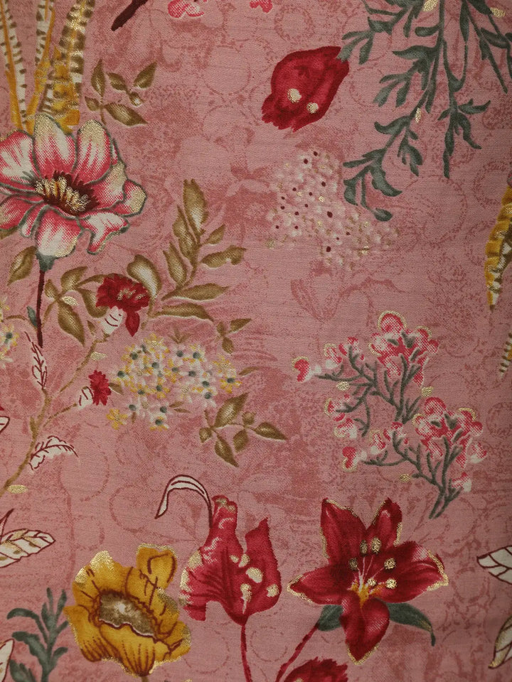 Pink Floral Printed Semi Silk Salwar Suit - Diadem
