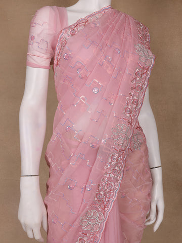 Pink Floral Sequin Embroidered Organza Designer Saree - Diadem