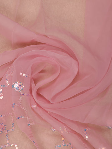 Pink Floral Sequin Embroidered Organza Designer Saree - Diadem