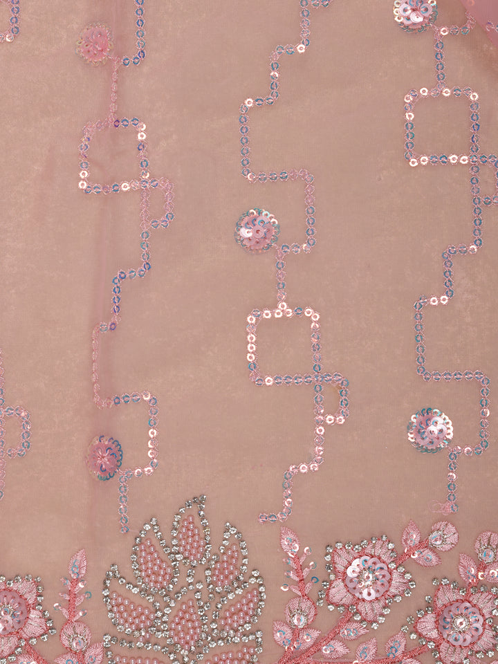 Pink Floral Sequin Embroidered Organza Designer Saree - Diadem