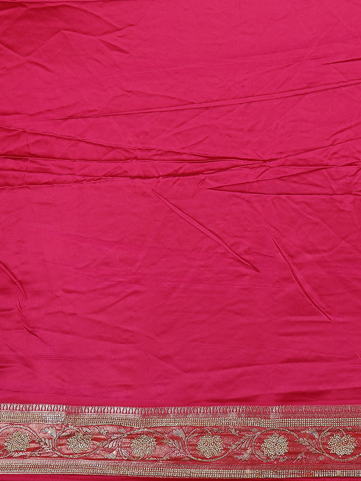 Pink Floral Weave and Stone Work Banarasi Silk Saree - Diadem
