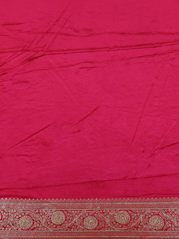 Pink Floral Weave and Stone Work Banarasi Silk Saree - Diadem