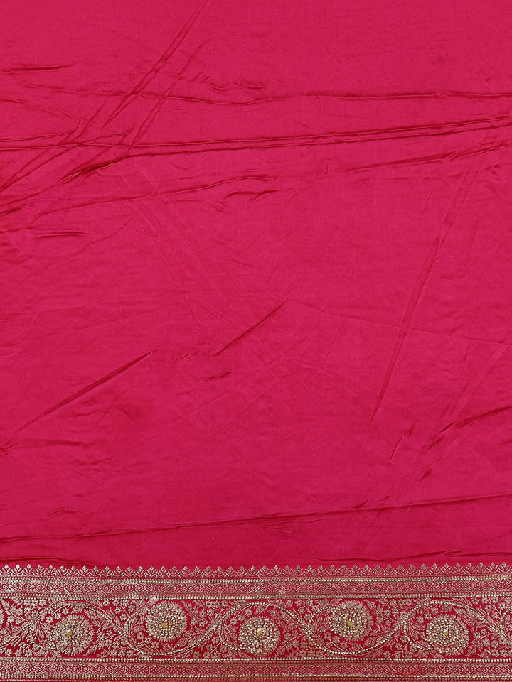 Pink Floral Weave and Stone Work Banarasi Silk Saree - Diadem
