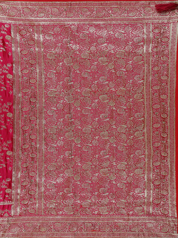 Pink Floral Weave and Stone Work Banarasi Silk Saree - Diadem