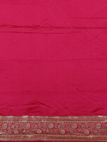 Pink Floral Weave and Stone Work Banarasi Silk Saree - Diadem