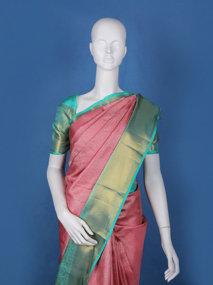 Pink Floral Woven Pure Kanchipuram Silk Saree - Diadem