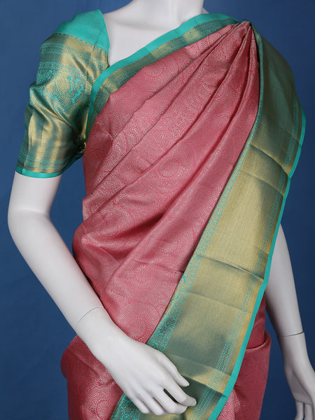 Pink Floral Woven Pure Kanchipuram Silk Saree - Diadem