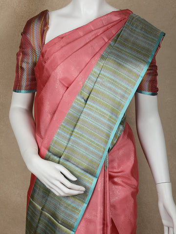 Pink Floral Woven Pure Kanchipuram Silk Saree - Diadem