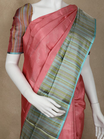 Pink Floral Woven Pure Kanchipuram Silk Saree - Diadem