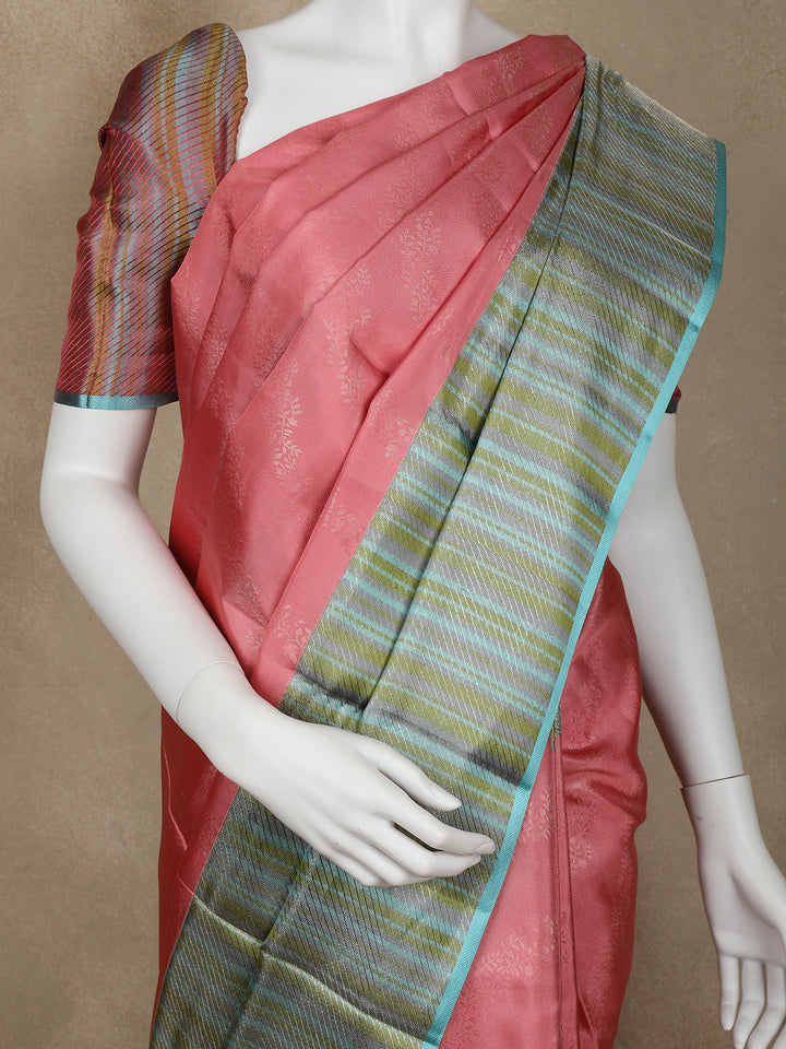 Pink Floral Woven Pure Kanchipuram Silk Saree - Diadem