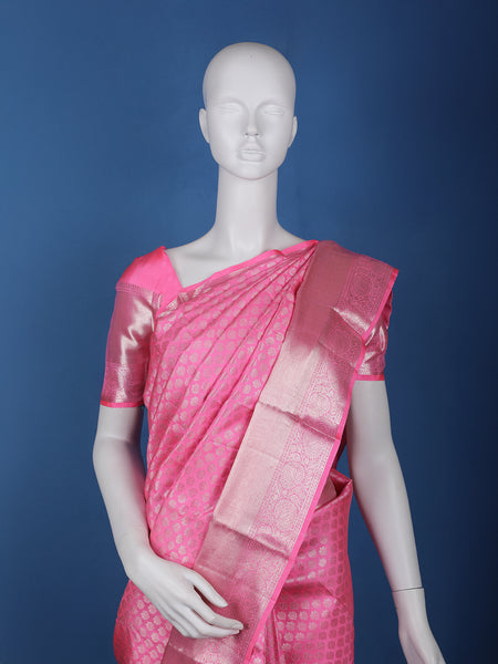 Pink Floral Woven Pure Kanchipuram Silk Saree - Diadem
