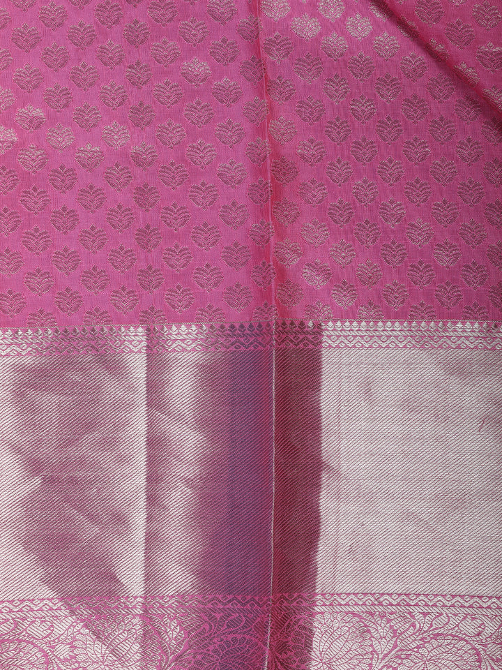 Pink Floral Woven Pure Kanchipuram Silk Saree - Diadem