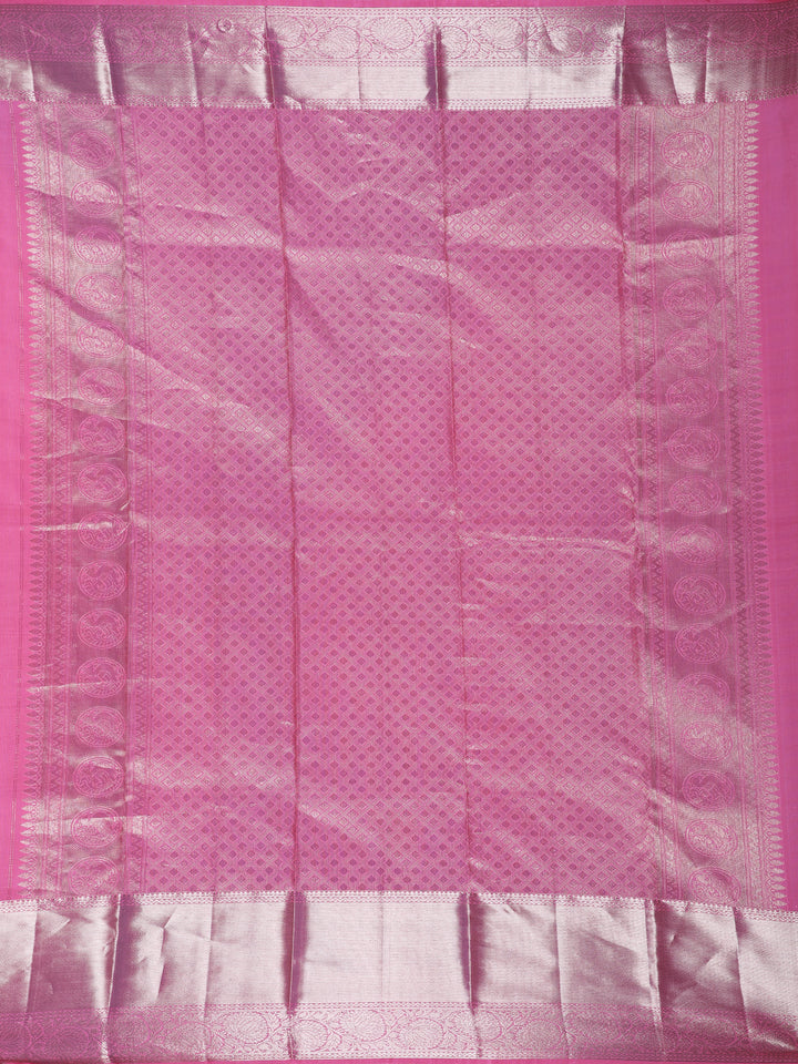 Pink Floral Woven Pure Kanchipuram Silk Saree - Diadem