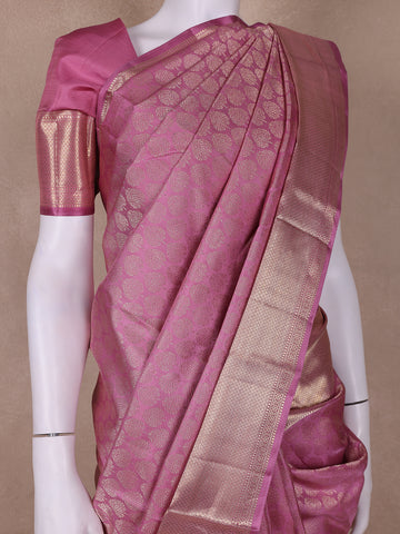 Pink Floral Woven Pure Kanchipuram Silk Saree - Diadem