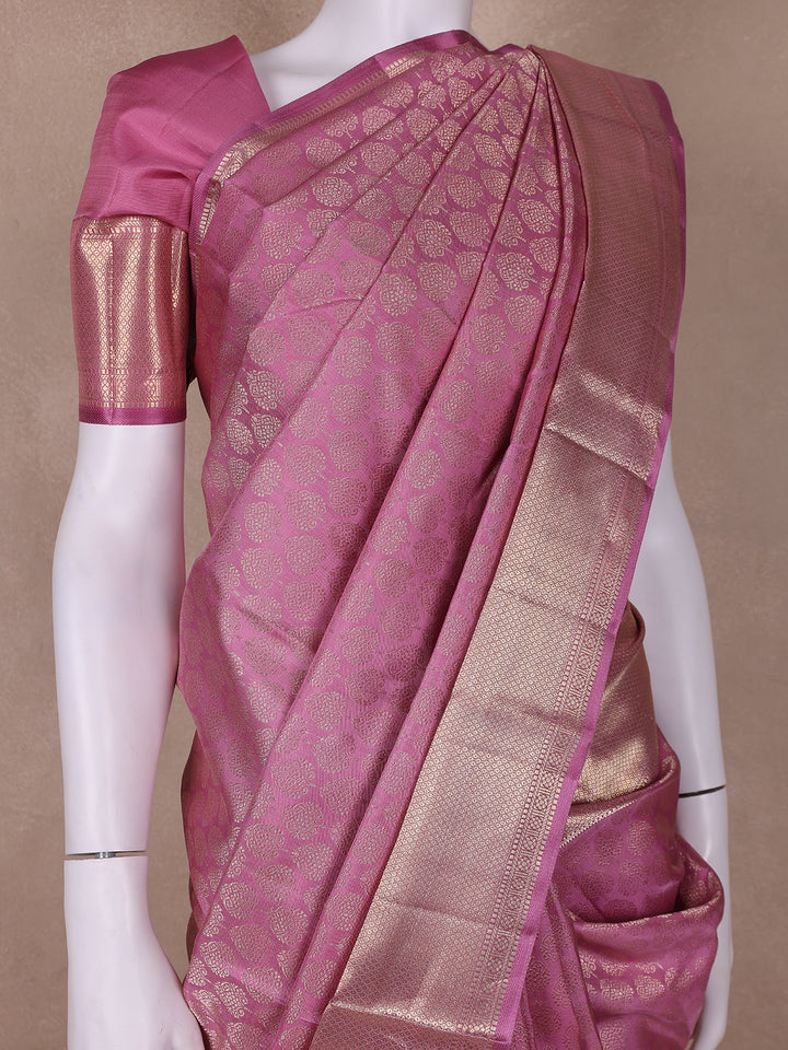 Pink Floral Woven Pure Kanchipuram Silk Saree - Diadem