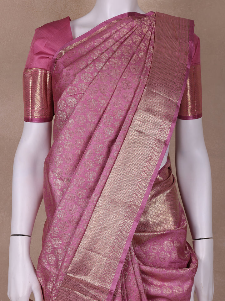 Pink Floral Woven Pure Kanchipuram Silk Saree - Diadem