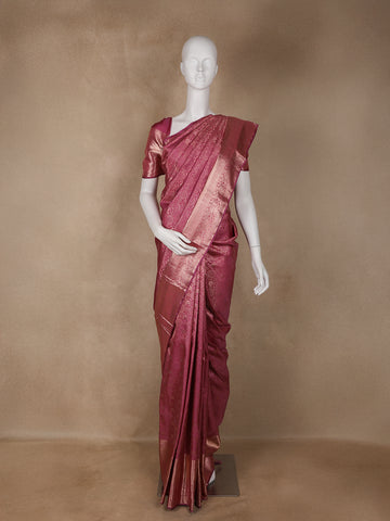 Pink Floral Woven Pure Kanchipuram Silk Saree - Diadem