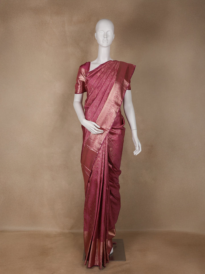 Pink Floral Woven Pure Kanchipuram Silk Saree - Diadem