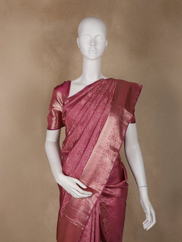 Pink Floral Woven Pure Kanchipuram Silk Saree - Diadem