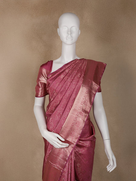 Pink Floral Woven Pure Kanchipuram Silk Saree - Diadem