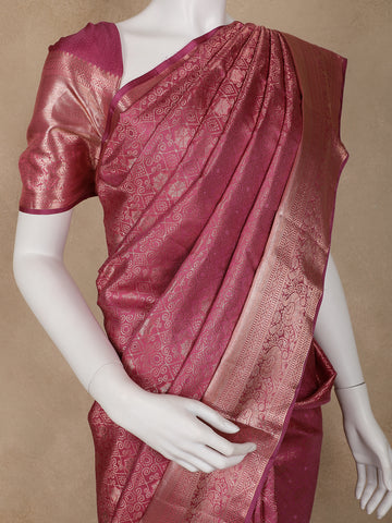 Pink Floral Woven Pure Kanchipuram Silk Saree - Diadem
