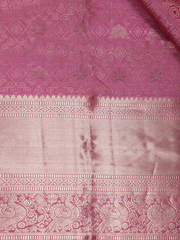 Pink Floral Woven Pure Kanchipuram Silk Saree - Diadem