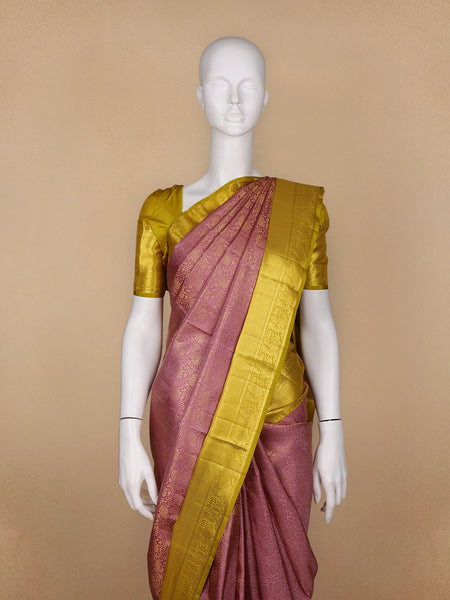 Pink Floral Woven Pure Kanchipuram Silk Saree - Diadem