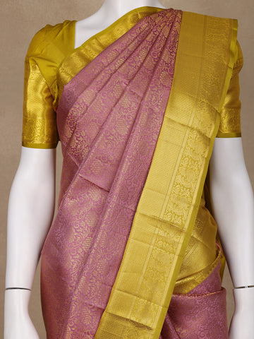 Pink Floral Woven Pure Kanchipuram Silk Saree - Diadem