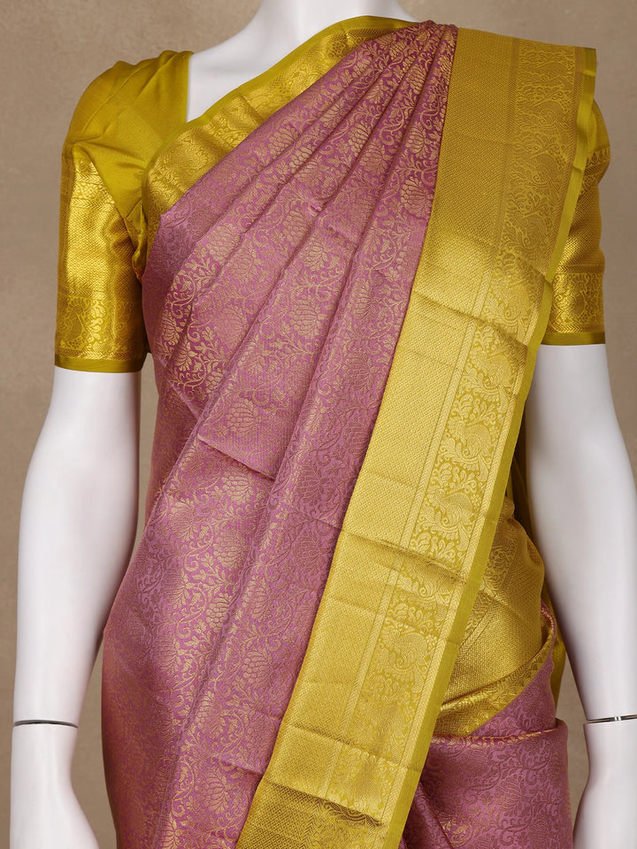 Pink Floral Woven Pure Kanchipuram Silk Saree - Diadem