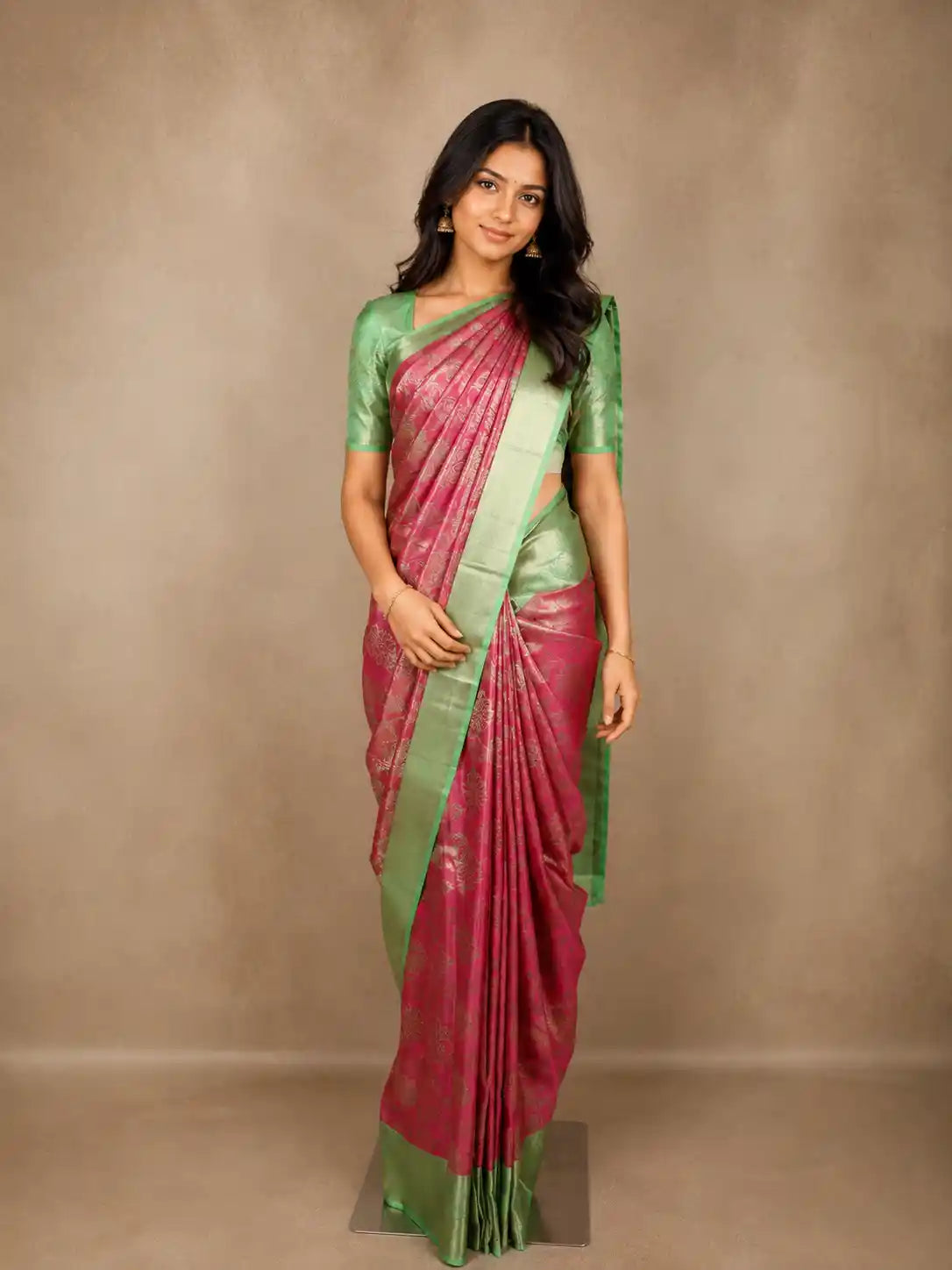 Pink Floral Woven Pure Kanchipuram Silk Saree with Zari Border