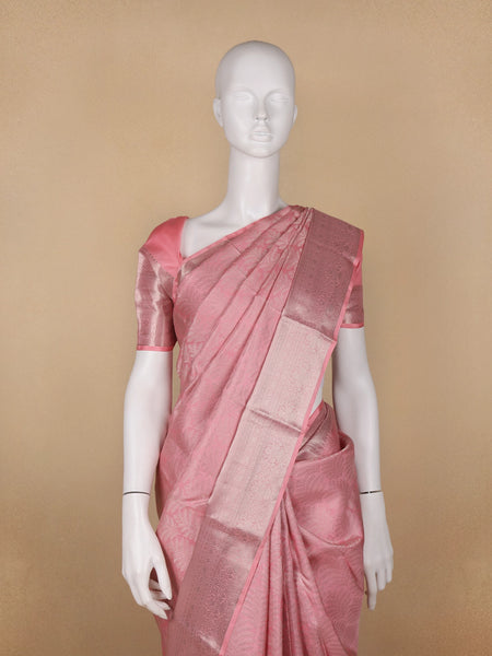 Pink Floral Woven Pure Kanchipuram Silk Saree - Diadem