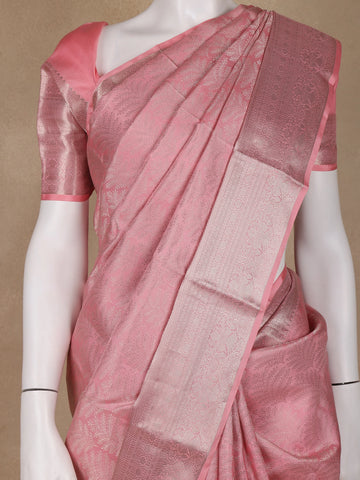 Pink Floral Woven Pure Kanchipuram Silk Saree - Diadem