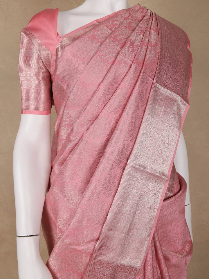 Pink Floral Woven Pure Kanchipuram Silk Saree - Diadem
