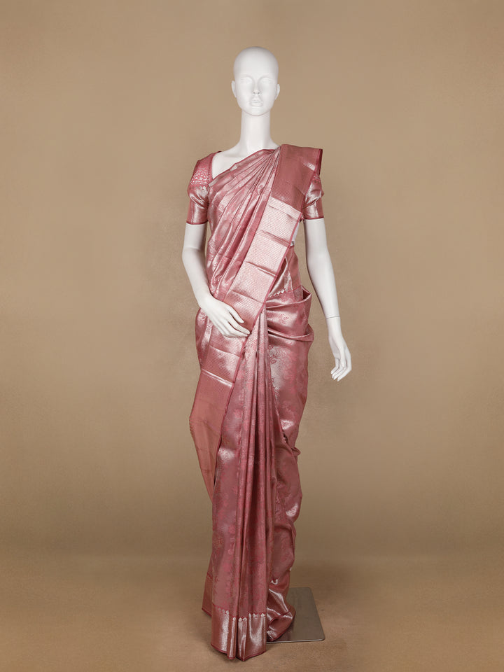Pink Floral Woven Pure Kanchipuram Silk Saree - Diadem