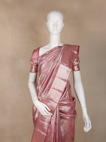Pink Floral Woven Pure Kanchipuram Silk Saree - Diadem